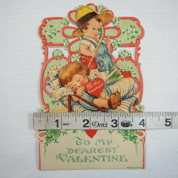 Vintage Valentine Pop Up 3D Die Cut Honeycomb Girl Boy Gardener Germany 1920-30s - Picture 8 of 12